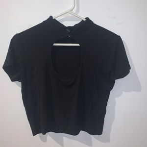 Black cropped top with opening in the chest